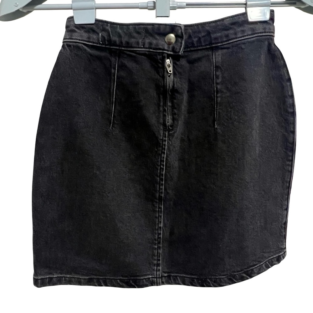 FREE PEOPLE We The Free - Black Jean Mini Skirt with Zipper Back